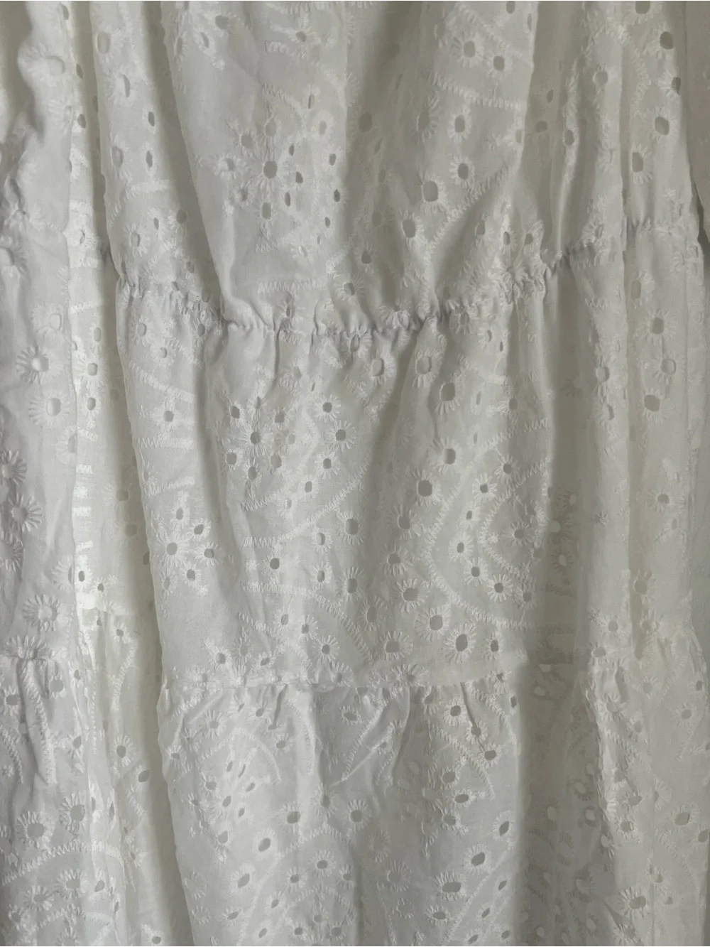 White Eyelet Midi Dress with Puff Sleeves - Picture 2 of 2